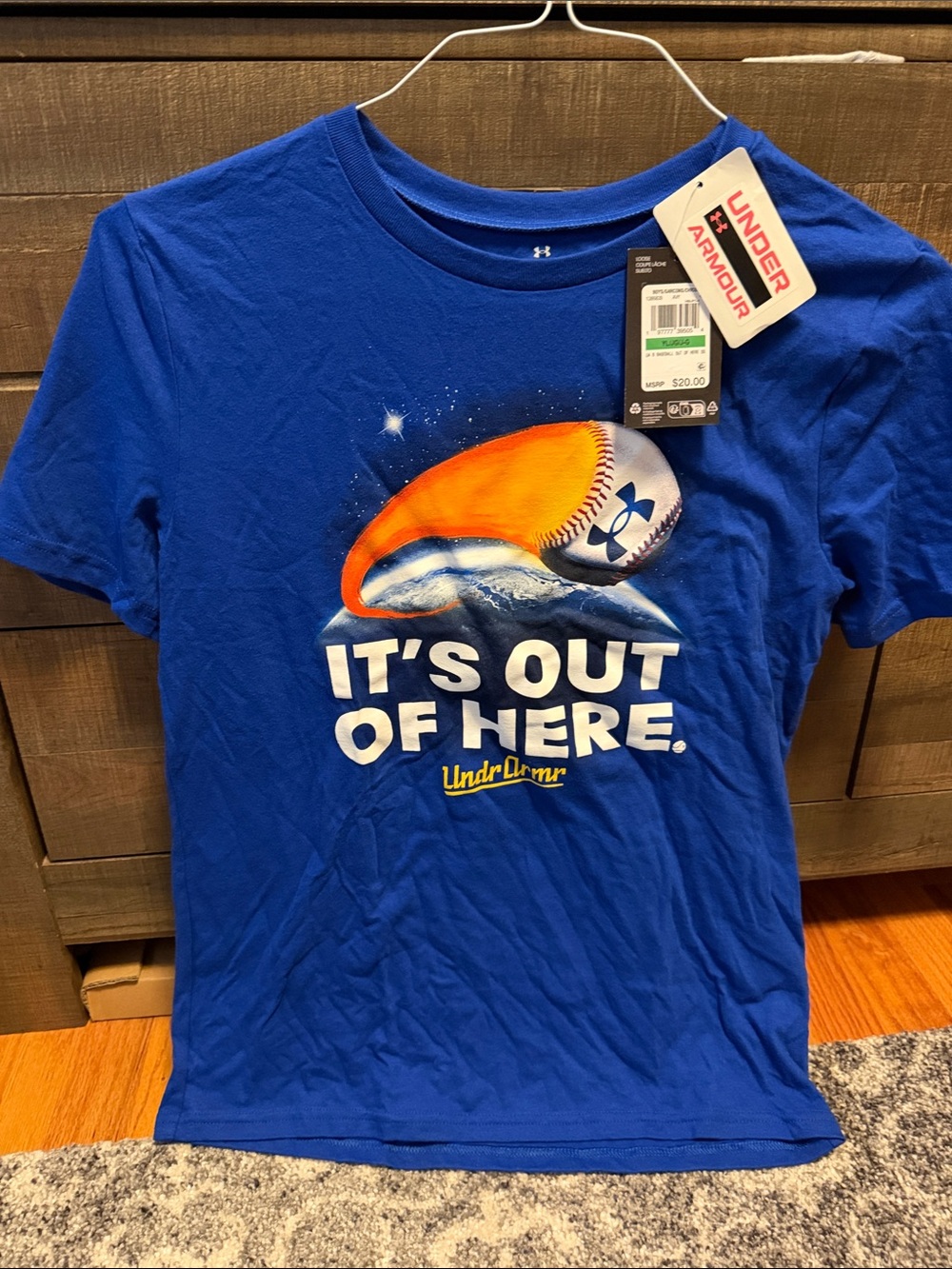 Under Armour Kids' Blue Graphic Baseball Tee - "It's Out of Here" NWT